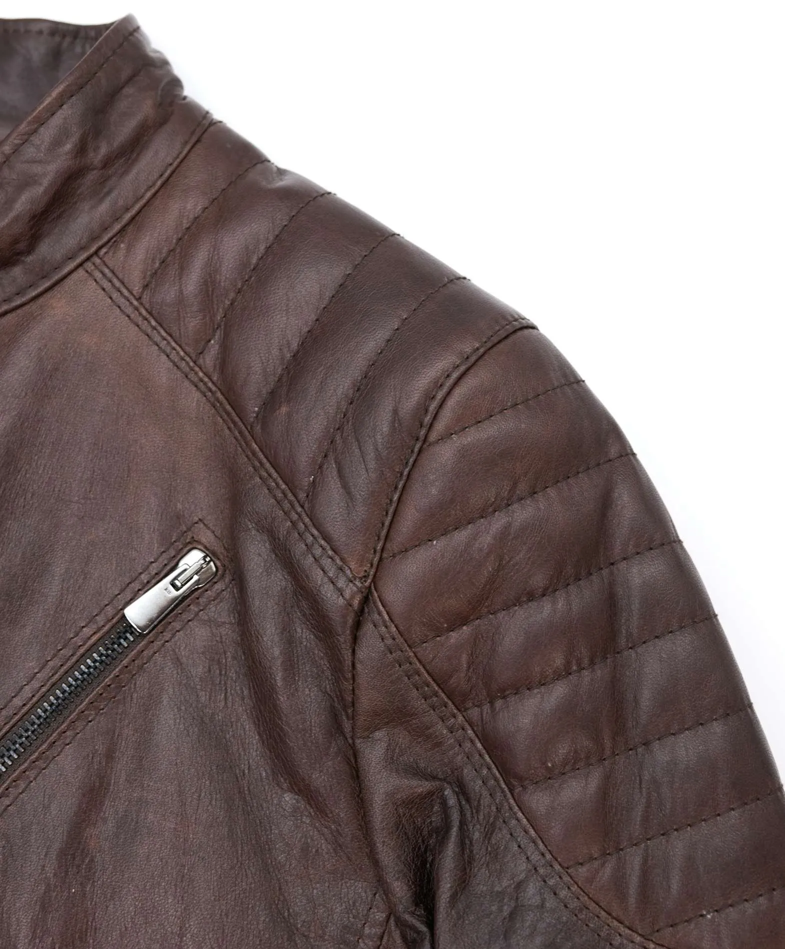 Blouson cuir homme motard cuir plongé couleur marron foncé U411