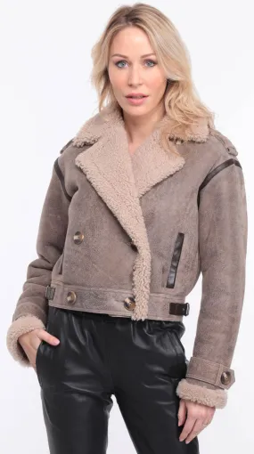 Blouson cuir mouton femme marron vieilli