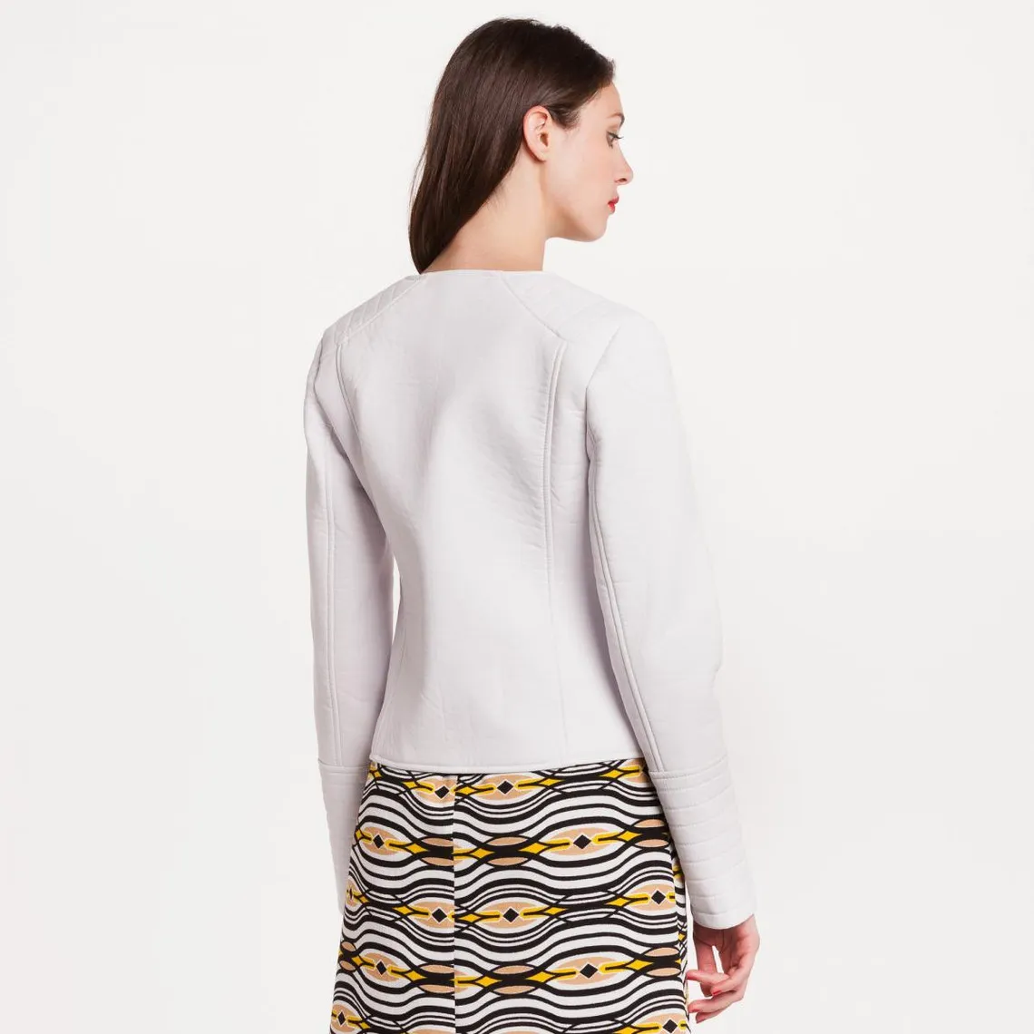 Blouson cuir synthétique encolure ronde - Blanc | 3 Suisses