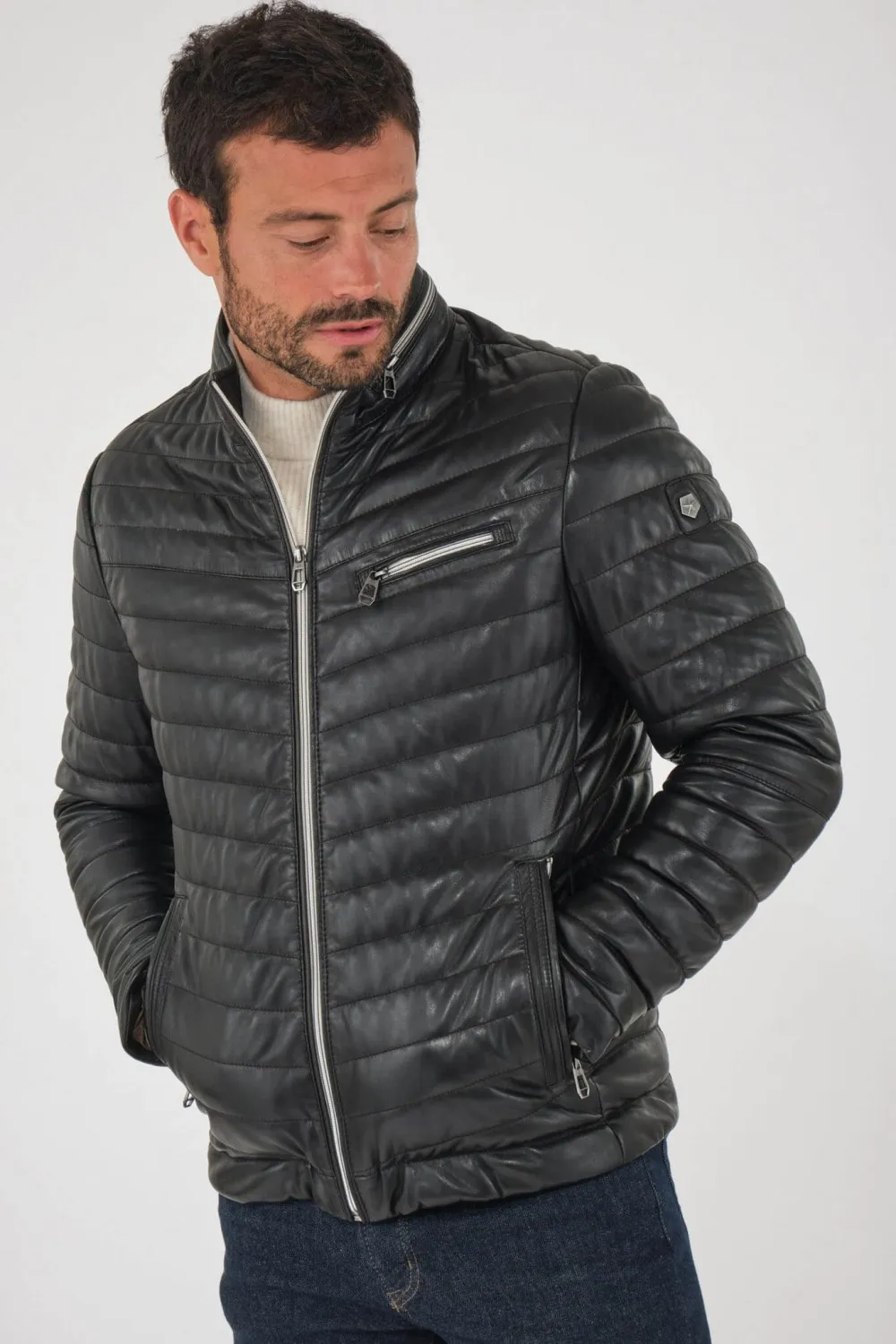 Blouson DAMIANO cuir agneau noir, Milestone - DAMIANO Noir | Cesare Nori