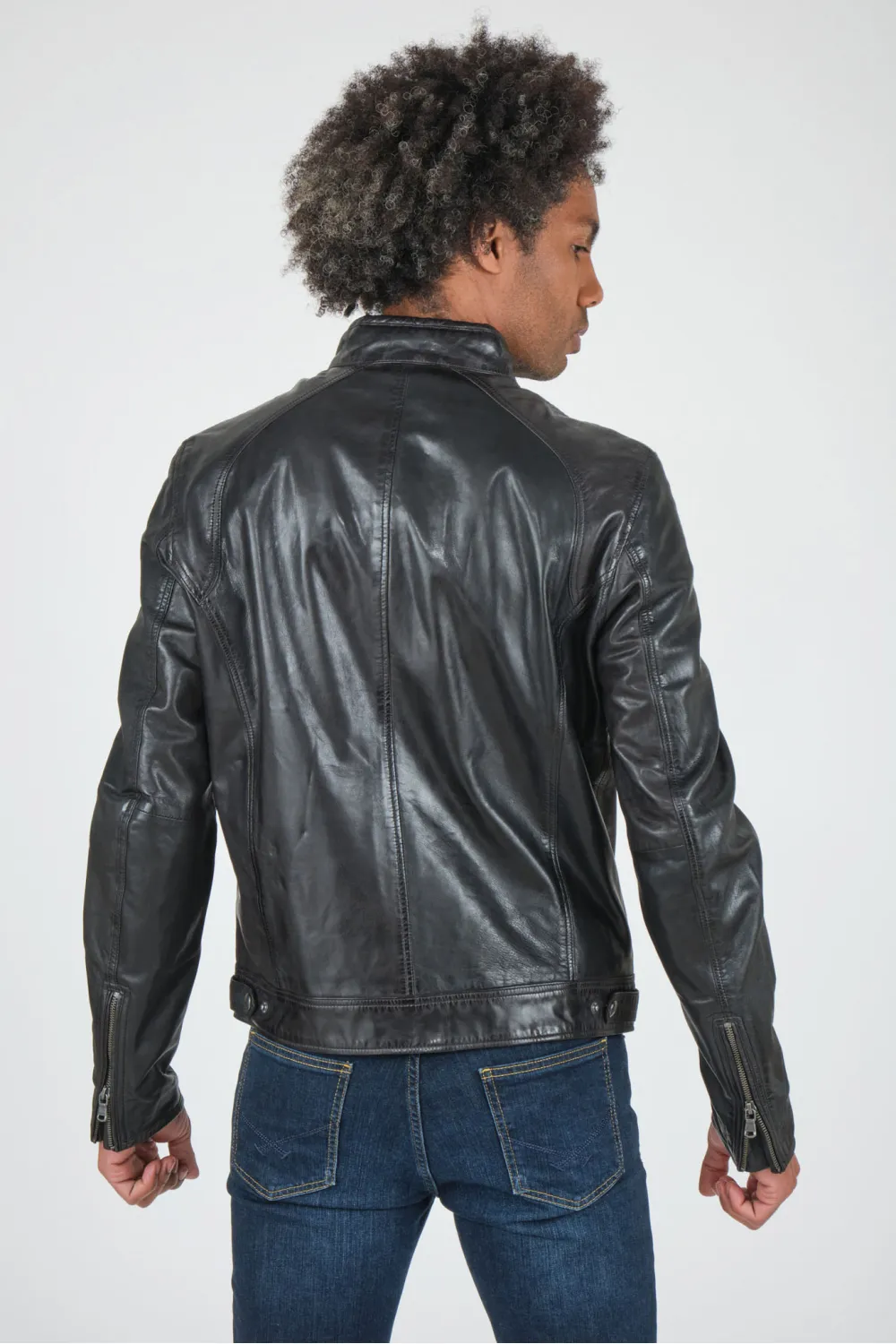 Blouson en cuir d'agneau noir homme, Daytona 73 - PITT Noir | Cesare Nori