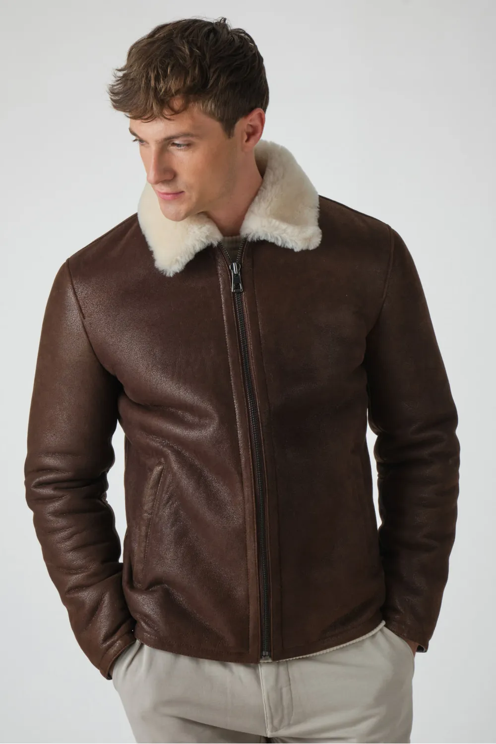 Blouson mouton retourné marron, Caractère Cuir - GAETAN Old Brown | Cesare Nori