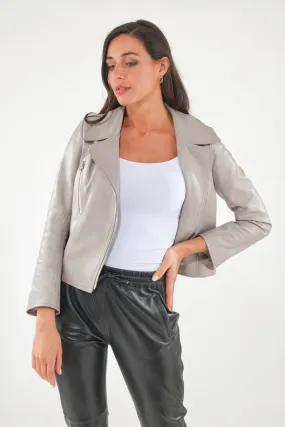 Blouson perfecto chic en agneau, Cesare Nori - PATIENCE Gris Clair | Cesare Nori