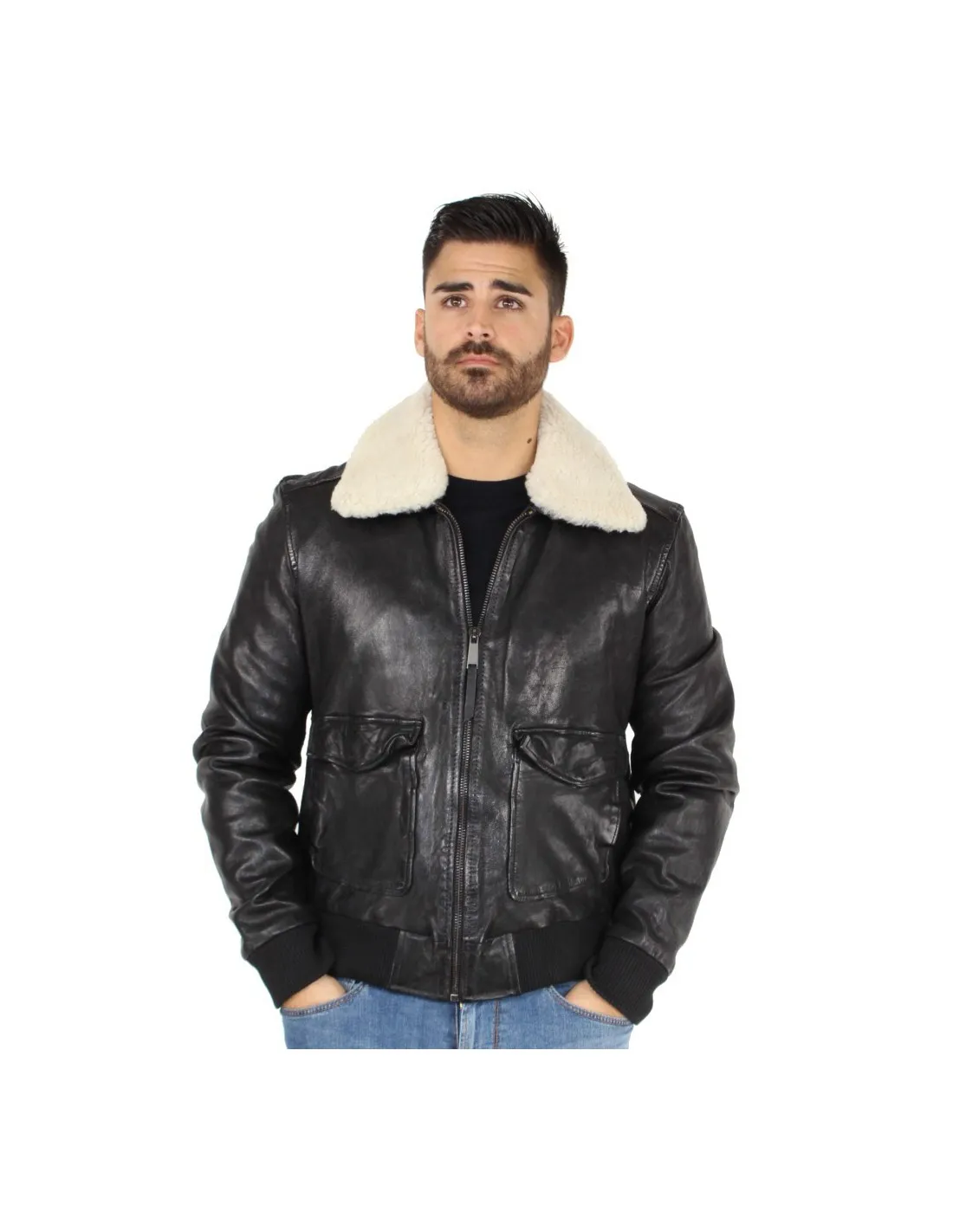 Blouson Redskins Pilot Janeiro en cuir ref 45056 Noir