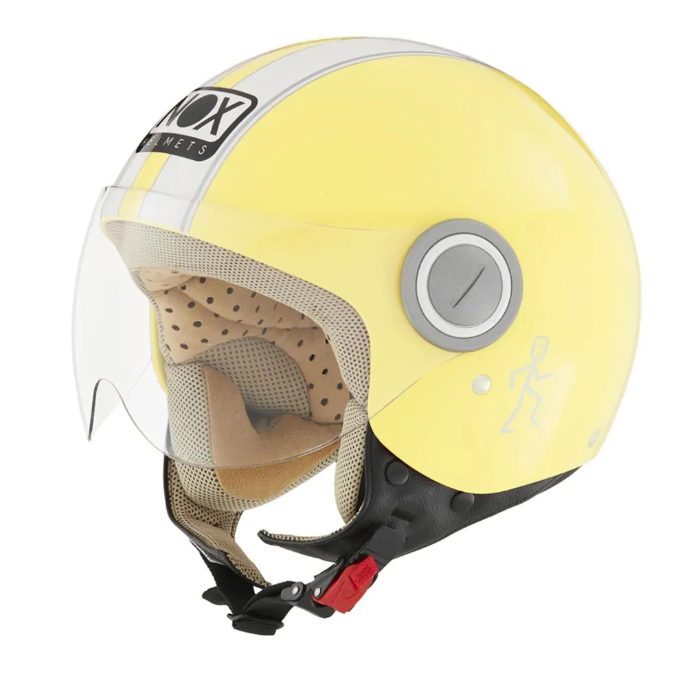 Casque Nox N210 jaune pastel blanc, casque jet, casque scooter