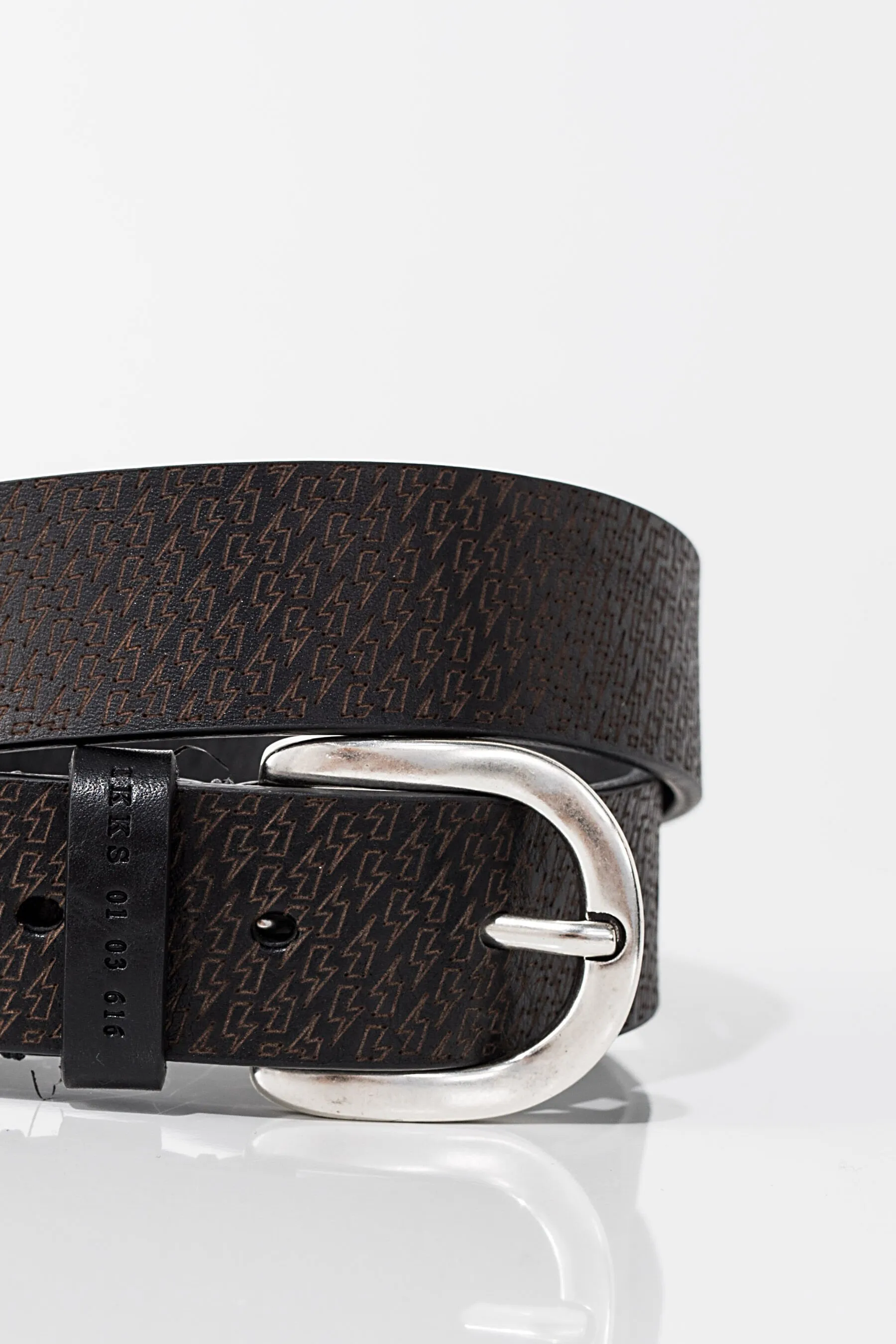 Ceinture noire en cuir à découpes éclairs Homme
