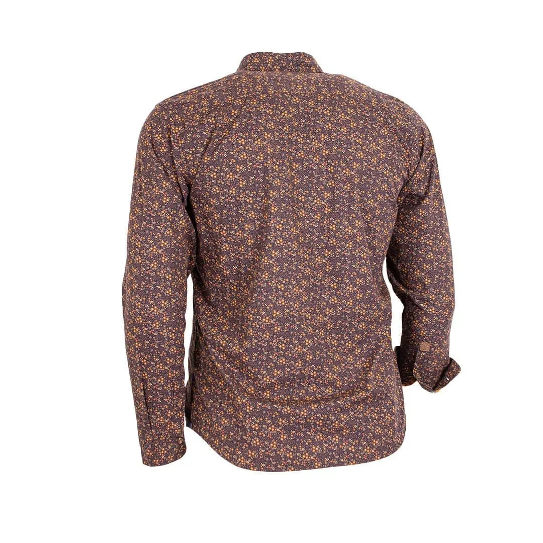 Chemise ml noire motif fleuri