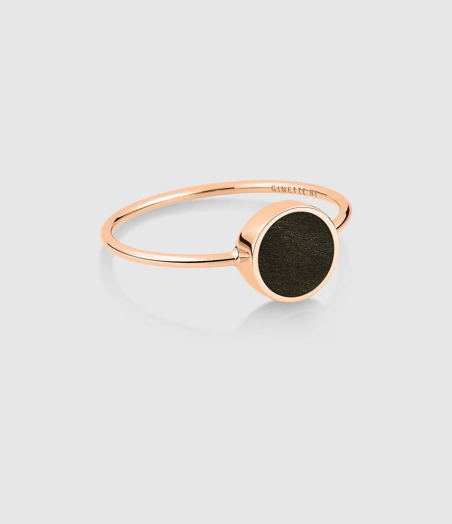 GINETTE NY Partager  Bague Ever Mini Disc Obsidienne Or Rose  