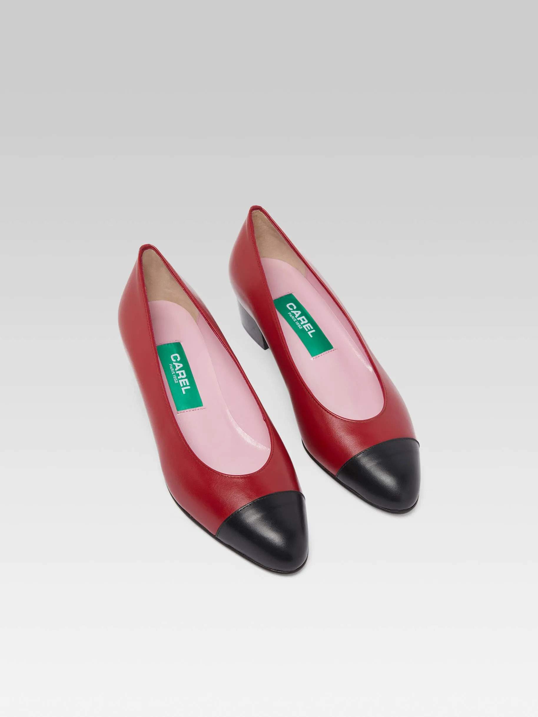 Java - Escarpins trotteurs cuir upcyclé rouge et noir