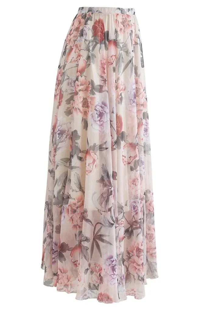 Jupe longue en mousseline Pivoine splendide