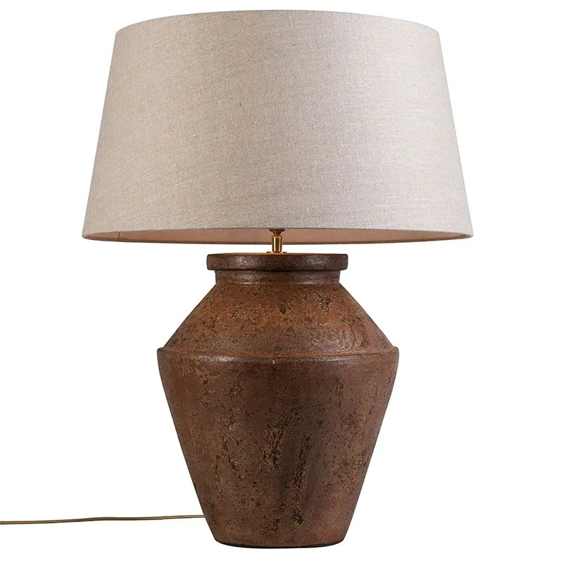 Lampe de table Pina brun rouille avec abat-jour 55cm lin naturel