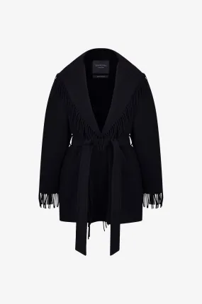 Manteau mi-long en laine à franges