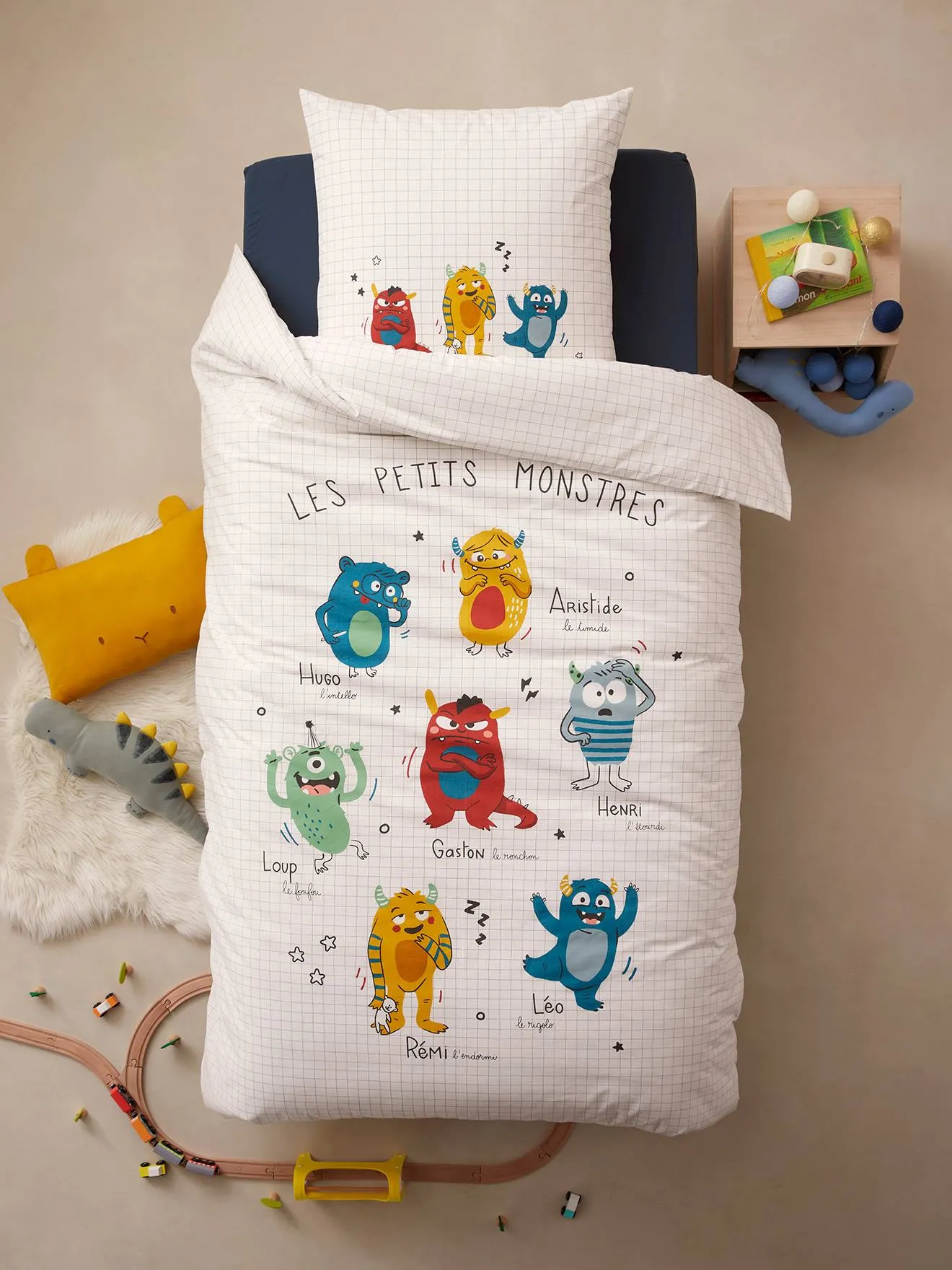 Parure housse de couette + taie d'oreiller enfant MONSTRES multicolore - Vertbaudet
