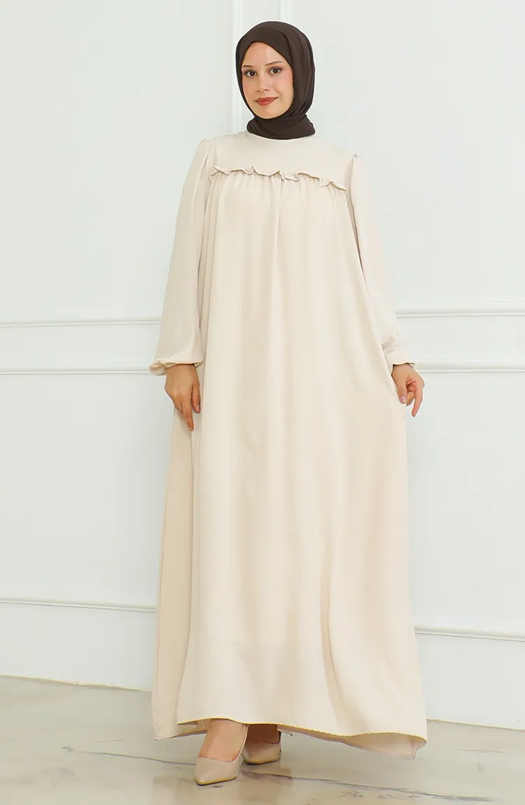 Robe Elastique Manches Tissu 0465-01 Beige 0465-01
