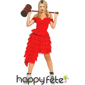 Robe rouge unie avec volants pour femme