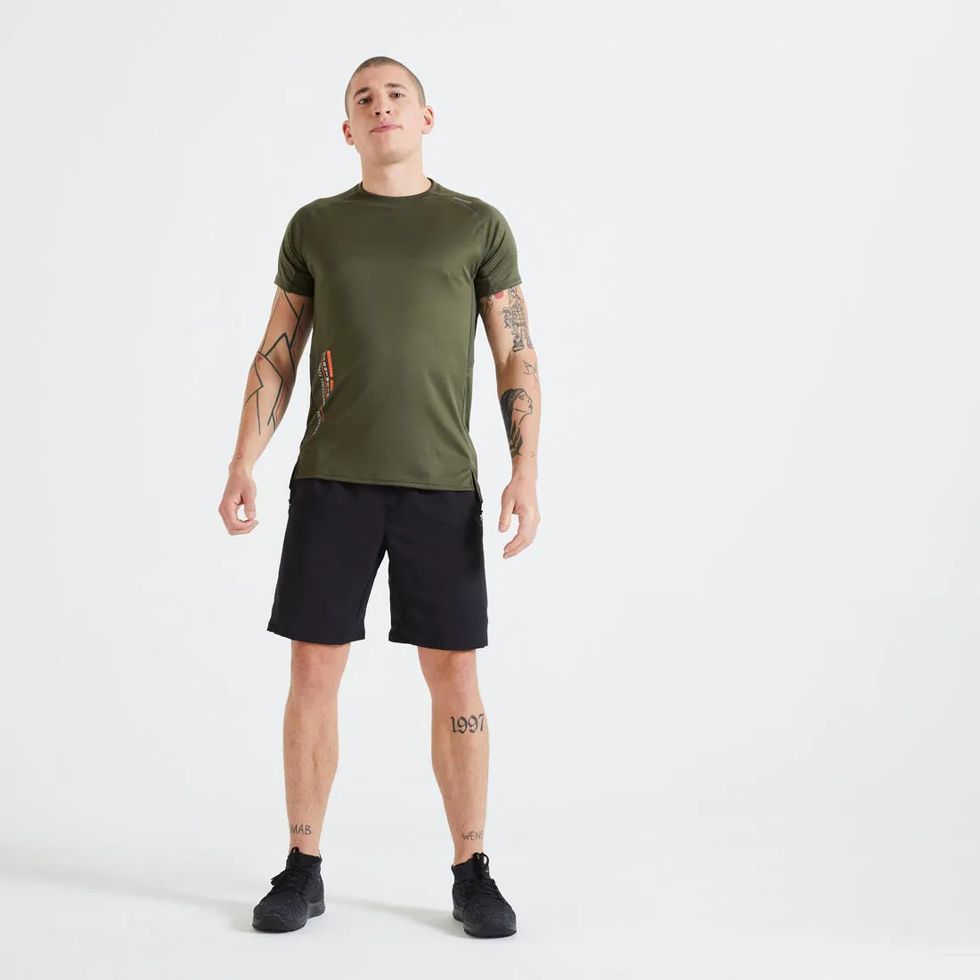 T shirt technique fitness gris imprimé camouflage  kaki