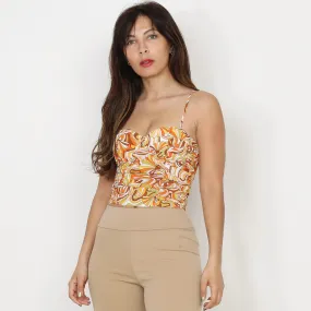 Top style corset à imprimé rétro- Jaune