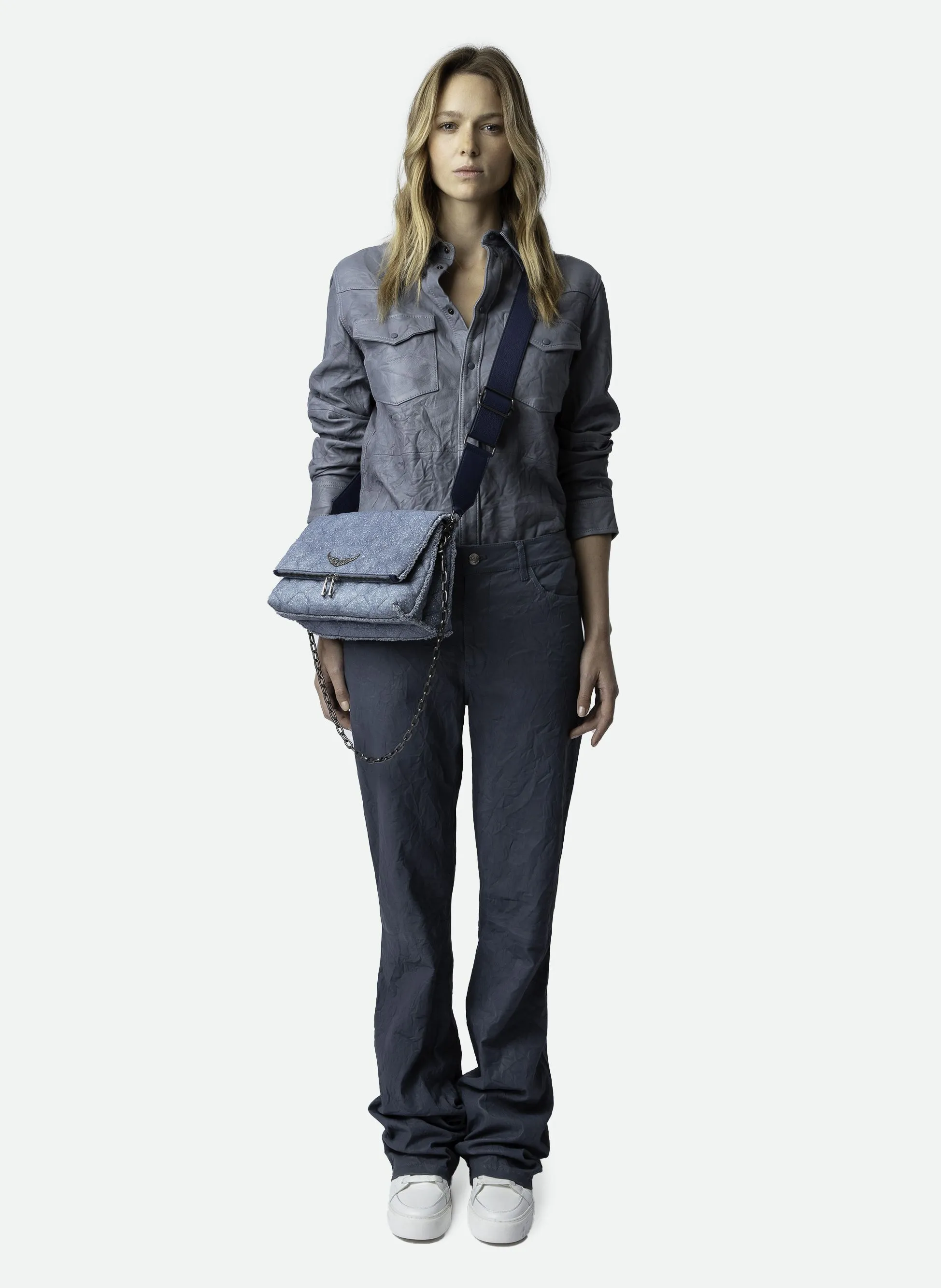 ZADIG&VOLTAIRE  Sac bandoulière en denim matelassé rocky xl - Bleu