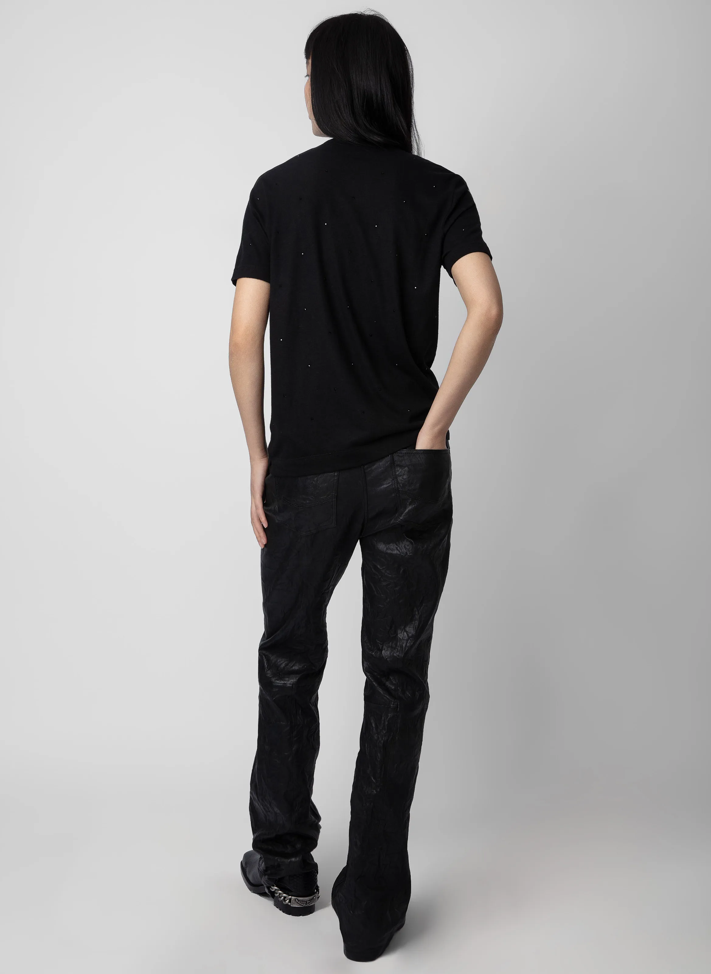 ZADIG&VOLTAIRE  Tee-shirt droit col v aspect tacheté wassa - Noir