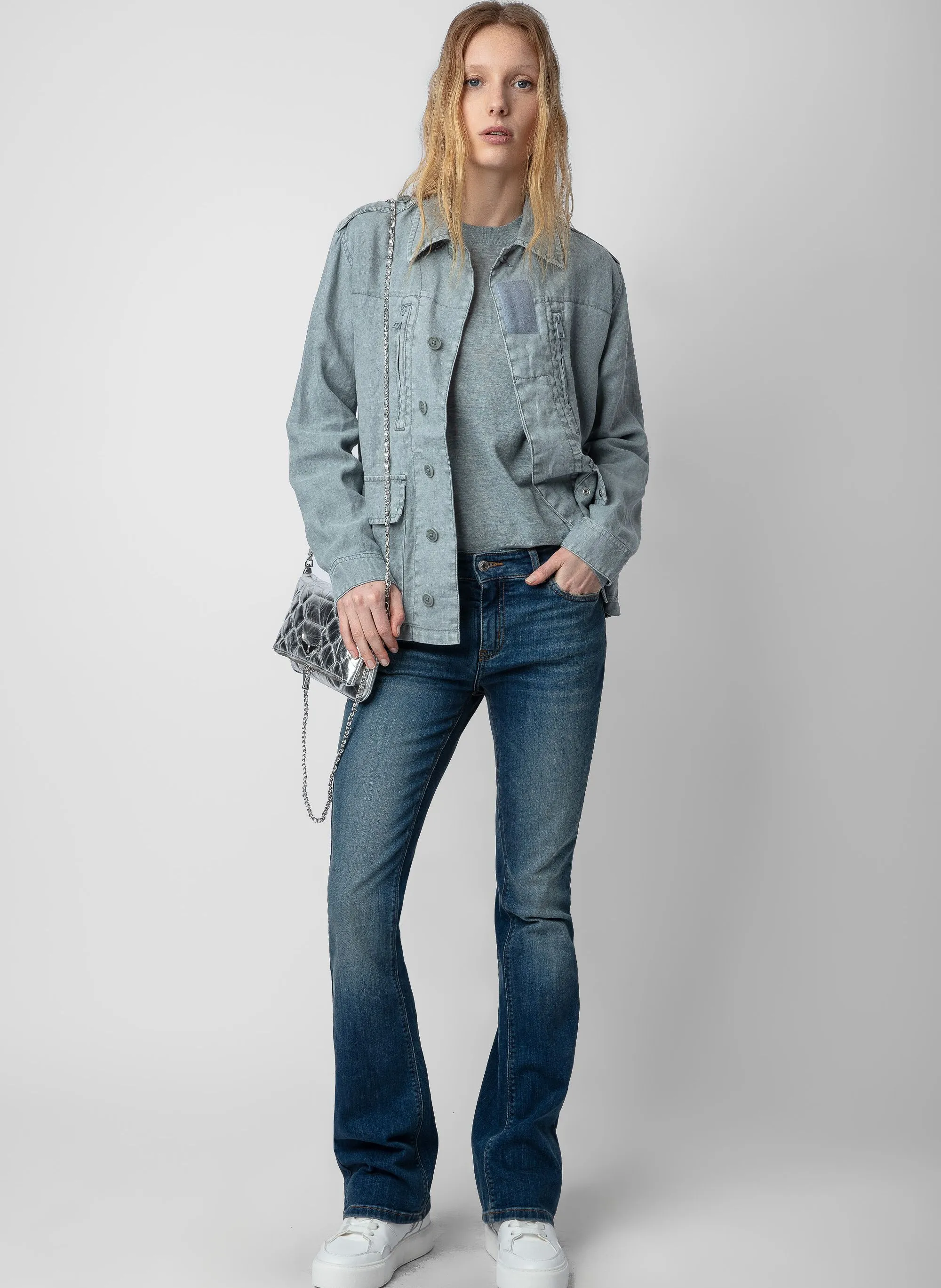 ZADIG&VOLTAIRE  Veste militaire col classique en lin kid - Bleu